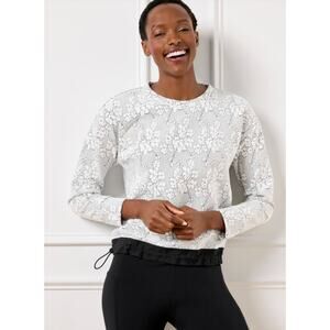 T By Talbots Womens S Black White Cherry Blossom Jacquard Crewneck Sweater